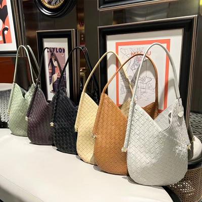 Niche Tote Bag Genuine Leather Women's Bag Sheepskin Woven Bag Large Capacity Single Shoulder Armpit Bag Casual Commuting Bag