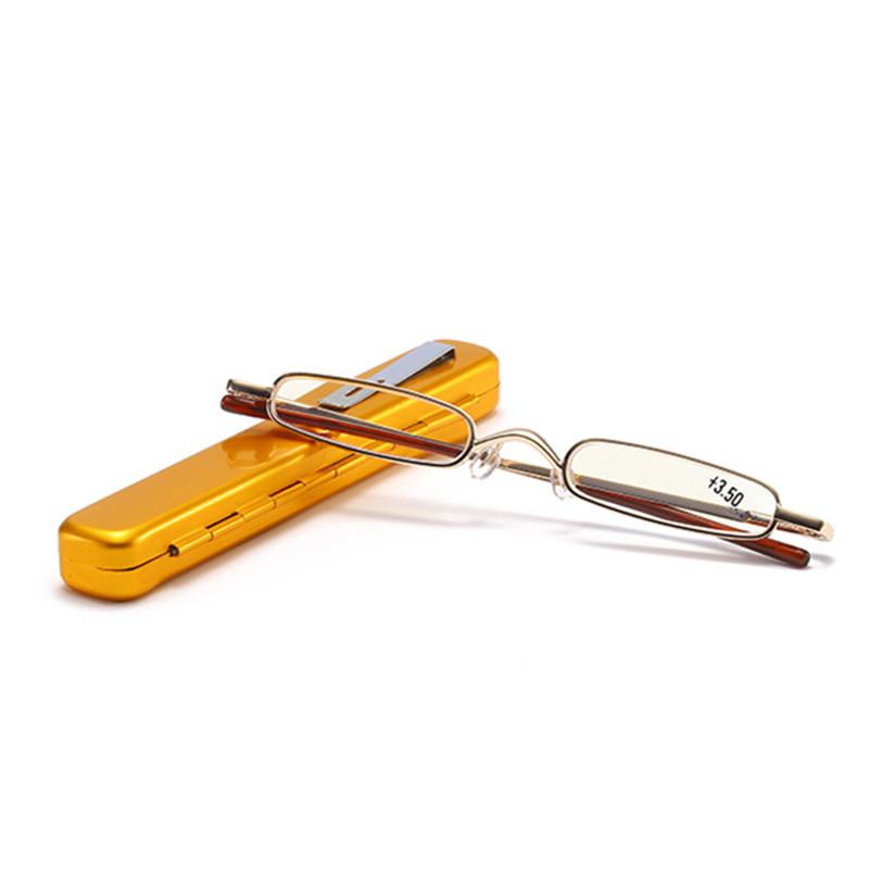 

Metal Frame Exquisite Mini Presbyopia Glasses Women Man Resin Lens Portable Pen Holder Ultra Small Reading Glasses +1.0 To +4.0 +400 жовтий