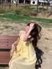 Yellow Spaghetti Strap Women's A-line Beach Dress - Summer Style, Age-Reducing, Loose Fit, Vacation Ready