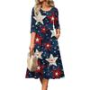 Women's Casual Round Neck Midi Dress Three Quarter Sleeve Waist Cinched Independent Day Style Spring Autumn Dress