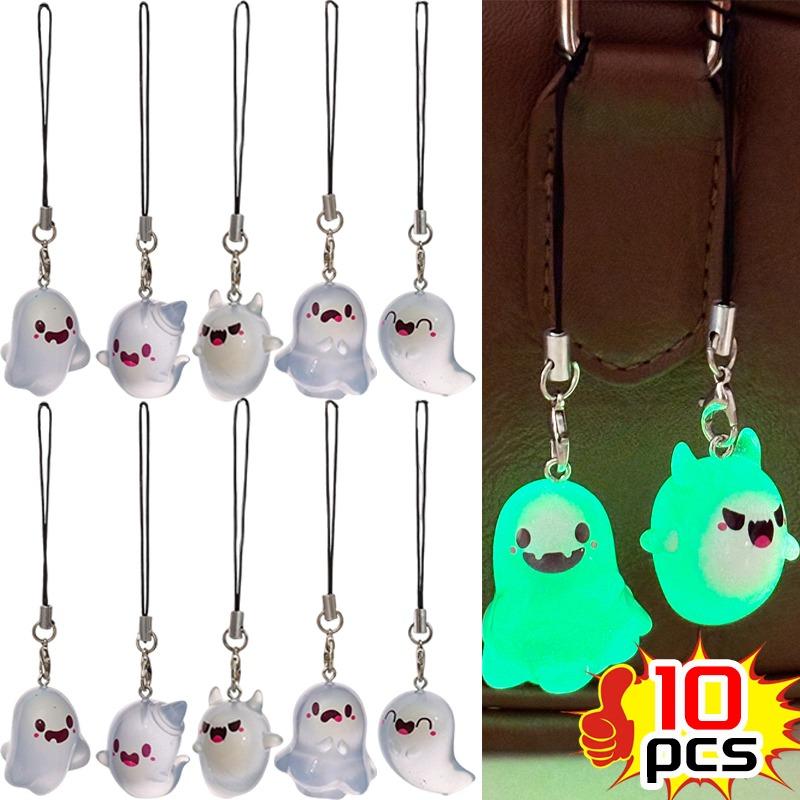 New Cute Resin Glowing Cartoon Ghost Keychain Halloween Rope Keyring Holder Charm for Bags Keys Creative Decoration Accessories