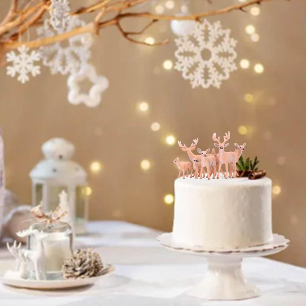 6pcs Small Deer Cake Topper Lifelike Woodland Animal Figurines  Christmas Scene