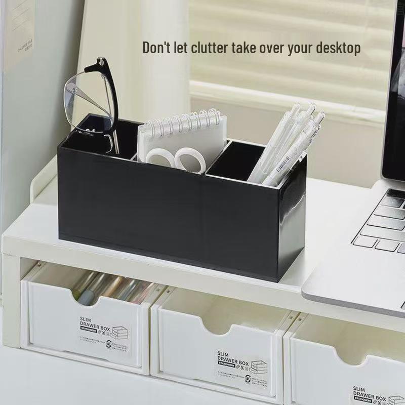 Acrylic Transparent Pen Holder & Three-Compartment Desktop Organizer