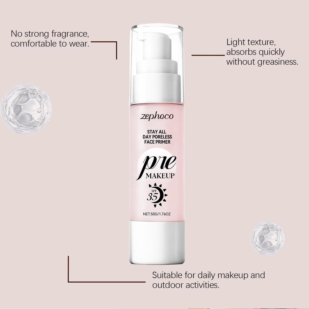 Zephoco Hydrating Makeup Primer: Protects, Moisturizes, and Improves Adherence for All Skin Types.