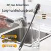 Rotating Long-Handle Cup Brush with Hard & Silicone Bristles for Baby Bottles & Tea Stains