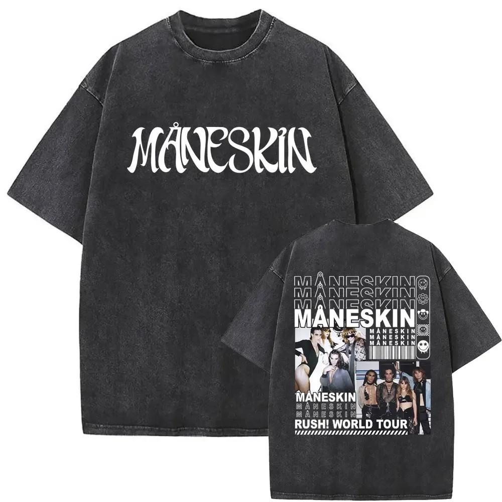Maneskin Cotton Oversized Mneskin TShirt Washed Italian Rock Band Tee Unisex