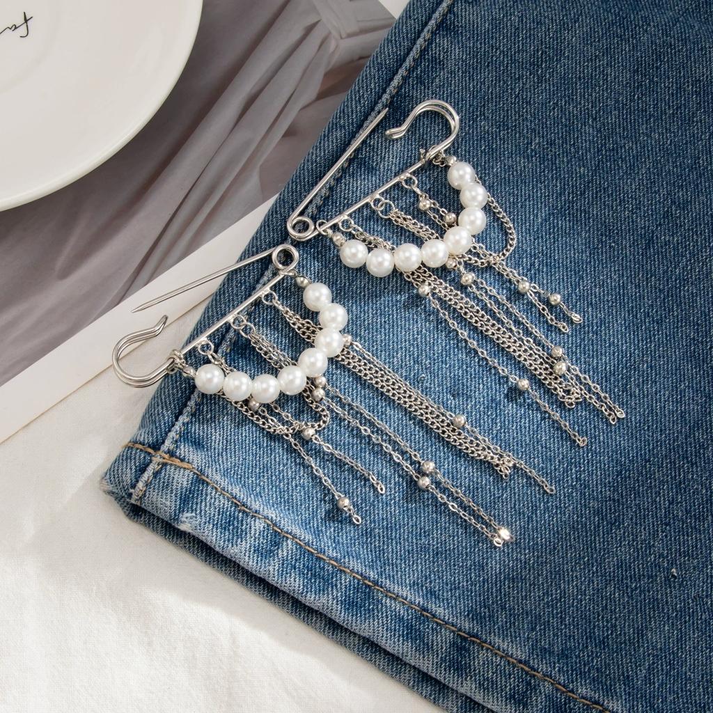 Trendy Tassel Chain Brooches for Women Handmade Beaded Pearl Chain Anklet Women 2025 Detachable Trouser Brooch Jewelry Gift