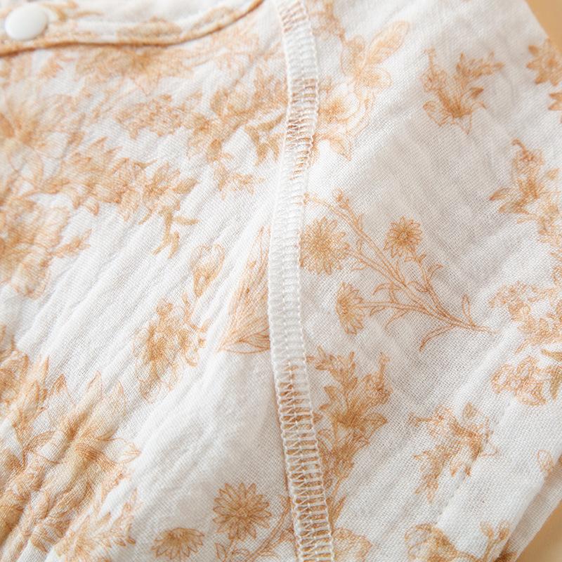 Baby Cotton One-piece Short-sleeved Cotton Yarn Triangular Fart-wrapped Romper Spring and Summer Thin Children's Fart-wrapped with Bib Clothes