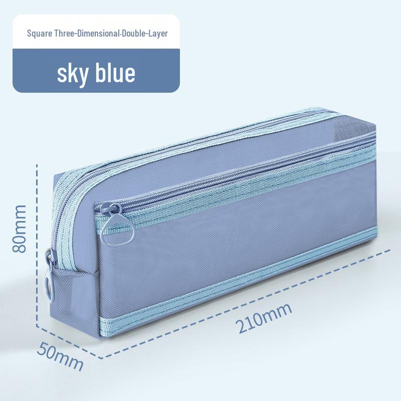 Double-Layer Mesh Transparent Pencil Case - Japanese Style Student Stationery Box for Exams