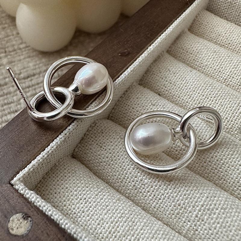 925 Sterling Silver Vintage Earrings For Women Trendy Circle Pearl Tassel Earring Jewelry Prevent Allergy Party Accessories