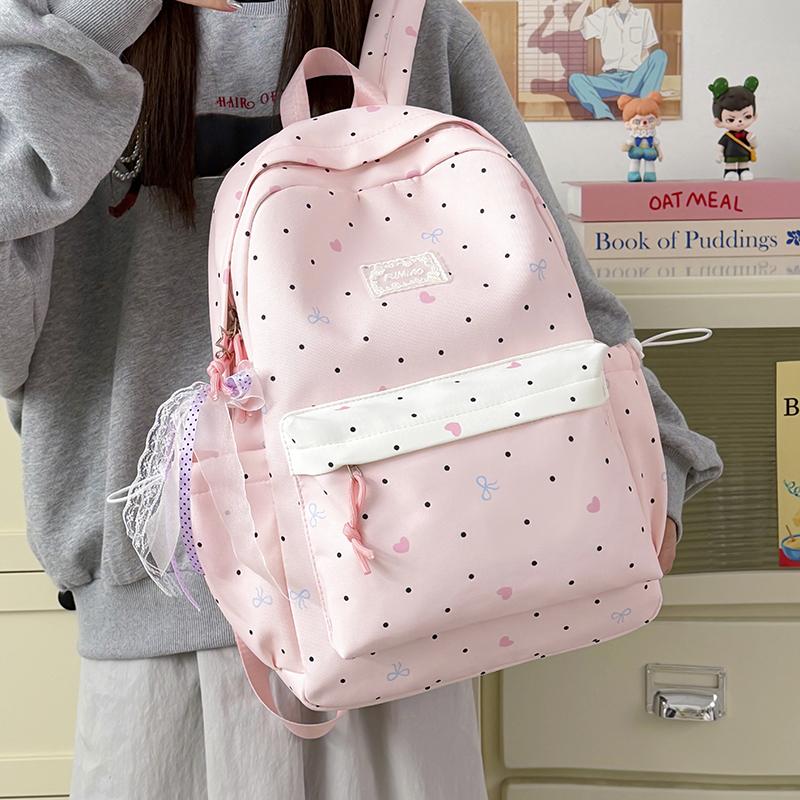 Student Schoolbag Large Capacity Multi-Function Backpack Dot Bow Print Women's Lightweight Backpack