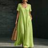 Casual collar loose explosion solid color pendulum long dress women's summer dress short sleeve U