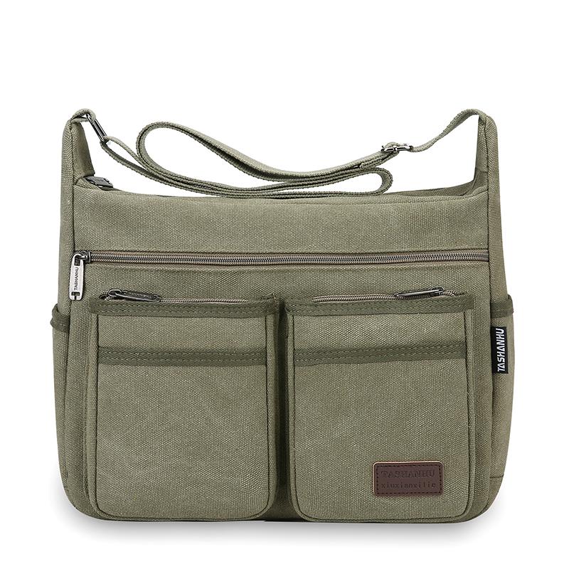 Men's Large Capacity Crossbody Bag Commuter Shoulder Bag Multi-Pocket Canvas Bag