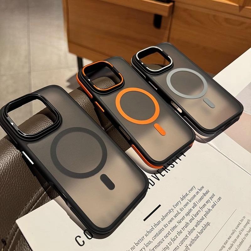 Applicable To IPhone16ProMax Lens Holder Mobile Phone Case Apple 15ProMax Dual Color Magnetic 14 Protection Case