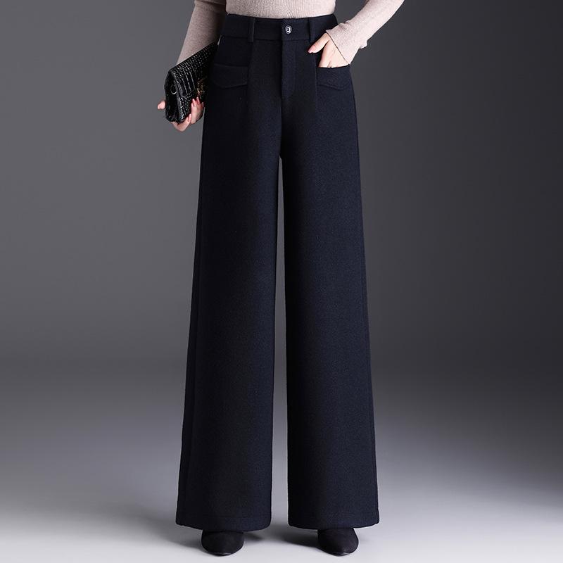 

High-Waisted Woolen Wide-Leg Women s Pants - Korean Style, Stylish, Thick, Loose, Long Winter Trousers 3XL темно-синього кольору