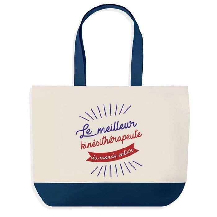 Sac shopping - PLANETEE - Kinésithérapeute Meilleur du Monde (fond bleu) - Bleu - Coton - 40x45 cm