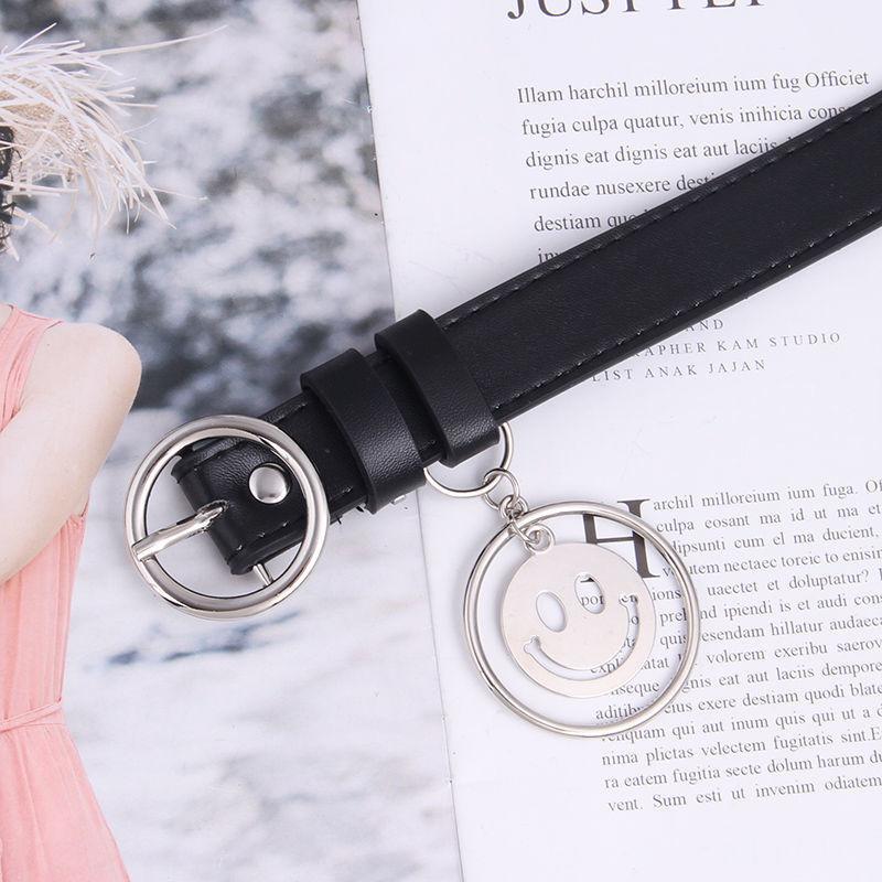 Trendy Women s Simple Versatile Korean Style Fashionable Denim Pants With Belt For Students Smile Black