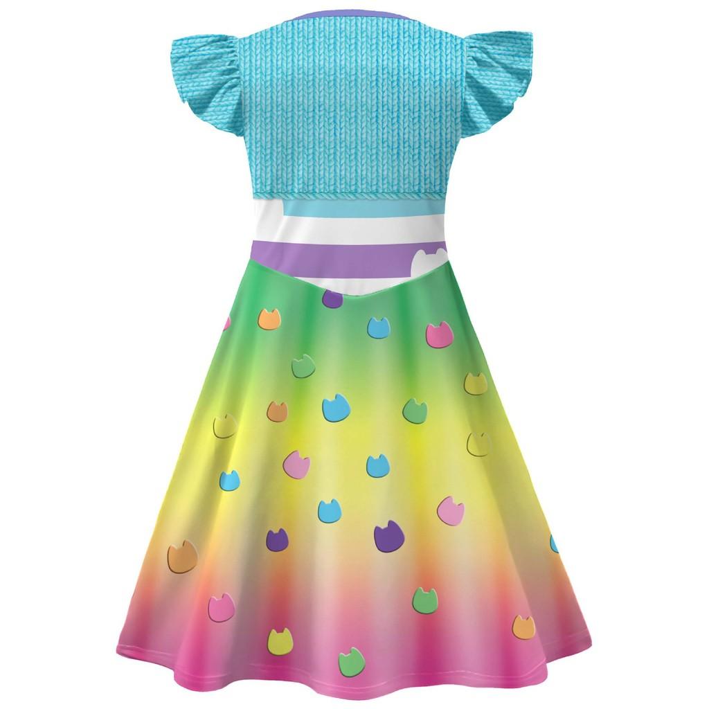 26255 Kids Girls Gabby Printed Ruffle Dress Pants Bag Set Outfit Halloween Cosplay Costumes