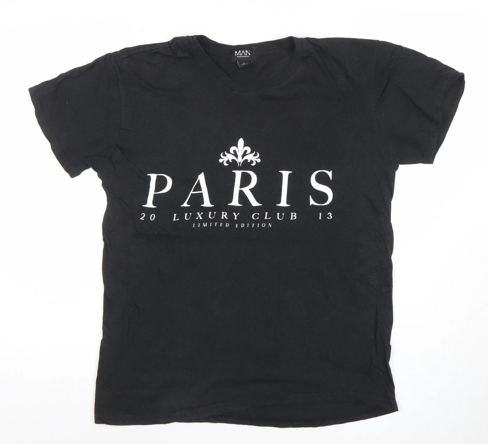 boohooMAN Men s Black Paris Luxury Club Graphic T-Shirt Size M L