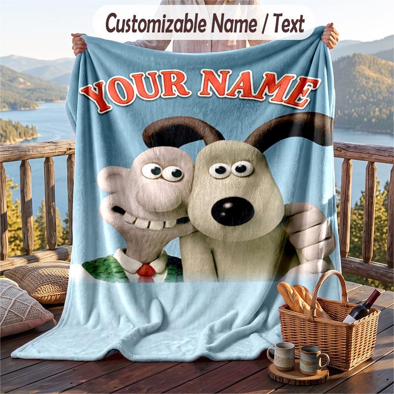 Coperta Plaid in Flanella con Testo Personalizzato, Coperta Leggera e Accogliente per Letto e DivanoWallace & Gromit