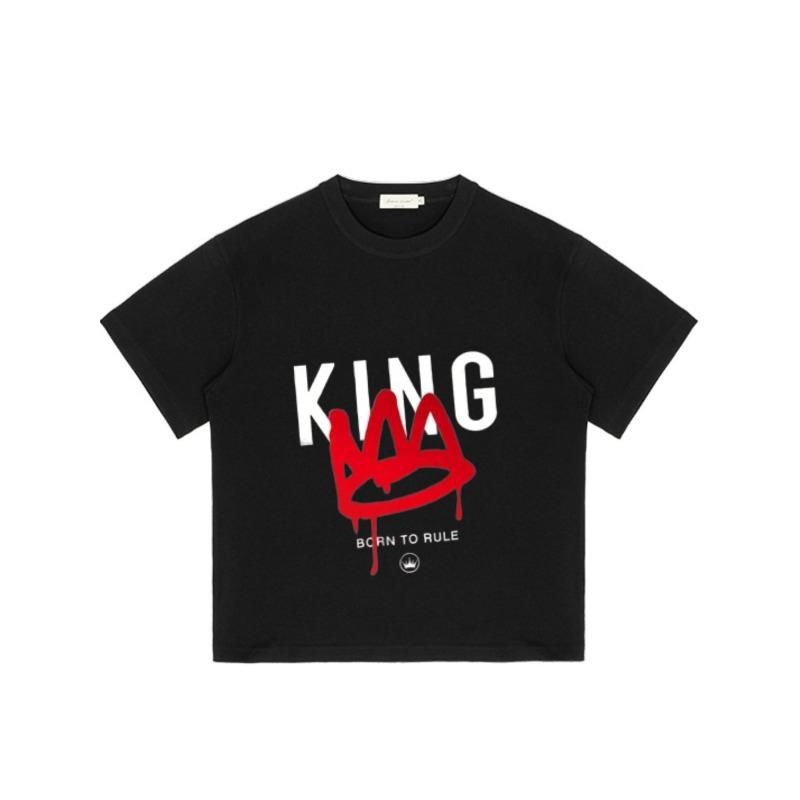 King T-Shirt mit schwarzem Kronen-Graffiti-Print und dem Statement-Print „Born To Rule“ für lässige Streetwear-Mode