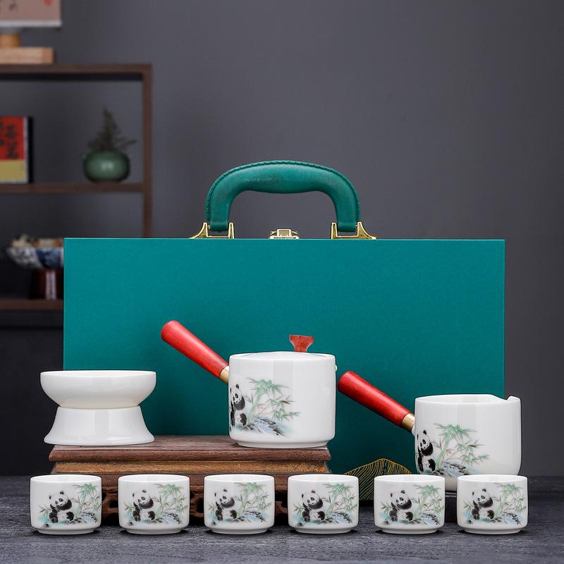 Suet Jade Kung Fu Tea Set Ceramic White Porcelain One Pot Six Cups Gift Box Fresh Business Festival Gifts