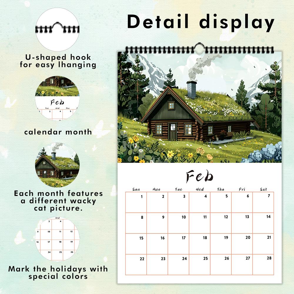 1 Stück 2026 Heilende Landschaft Wandkalender - Cartoon-Thema, 12 verschiedene Designs, geeignet als Geschenke für Weihnachten, Geburtstage