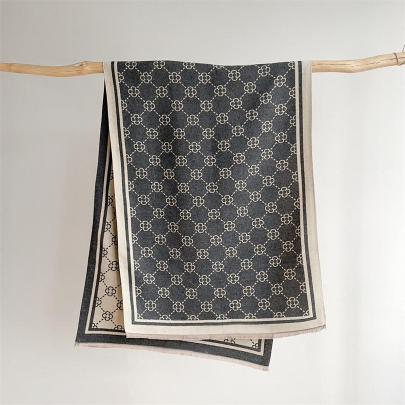 Camellia cashmere scarf women's winter senior sense versatile thickened warm scarf air conditioner shawl