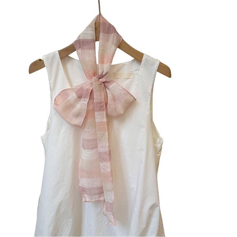 Silk scarf long strip high-end new literary stripe breathable sweat-absorbing neck small scarf thin scarf women's headscarf headband