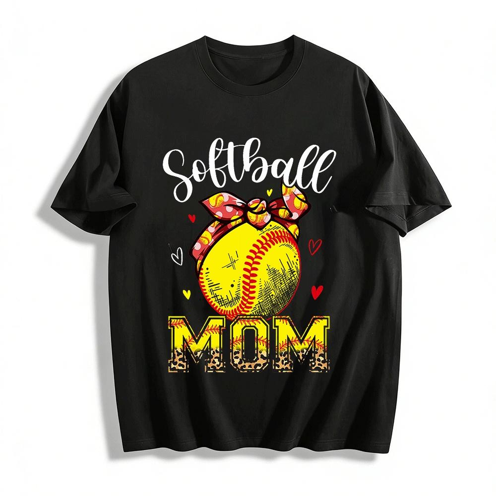 Softball Mom Leopard Print Bandana Graphic Casual Tee Pure cotton T-shirt XXS
