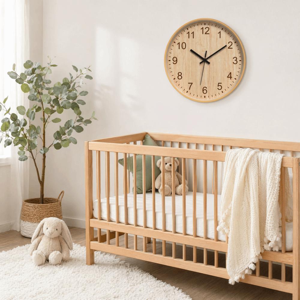 12 Inch Teaching Kids Wall Clock Silent Quartz Wall Clock Minimalist Wooden Wall Clock Office