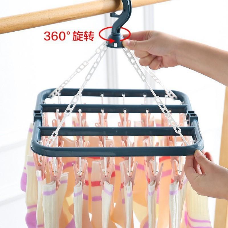 Multi-Functional Heavy-Duty Plastic Clothes Drying Rack With 12-32 Clips Socks Underwear Towels Indoor Outdoor Use
