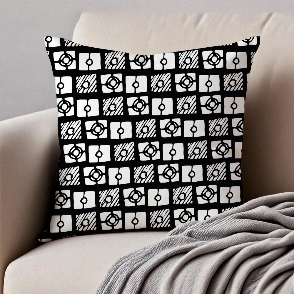 Simple Black And White Abstract Modern Style Cushion Cover Pillowcase Antidustmite Invisible Zipper Short Plush Sofa Cushion
