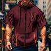 Men's Casual Short-sleeved Sweatshirt. Loose And Breathable Solid-color Sweatshirt Jacket With Multiple Pockets And A Zipper.