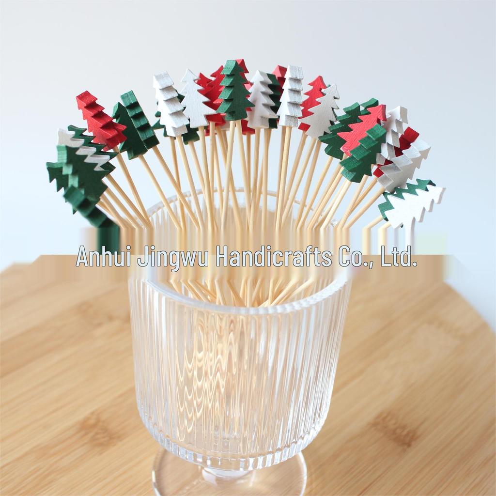Colorful Christmas Tree Bamboo Toothpicks: Pine Tree Fruit & Decoration Picks, Disposable Skewers