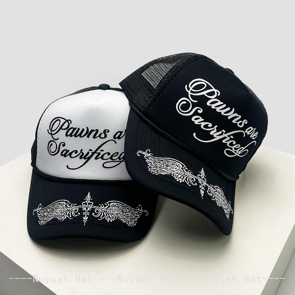 New Unisex Personal Printed Letters Wing Baseball Hats Hip Hop Breathable Color Block Sunshade Trucker Caps Mesh Versatile Ins
