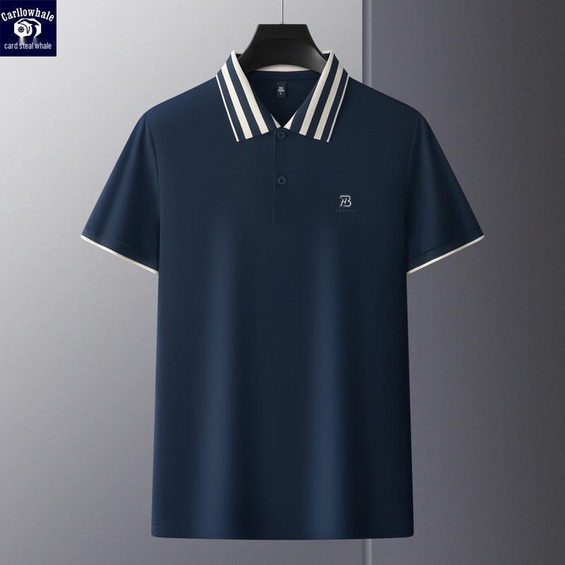 

210g Double-Sided Pique Cotton Men s Short-Sleeve Polo Shirt for Spring/Summer – Stylish Lapel Design for Adults 3XL темно-синий