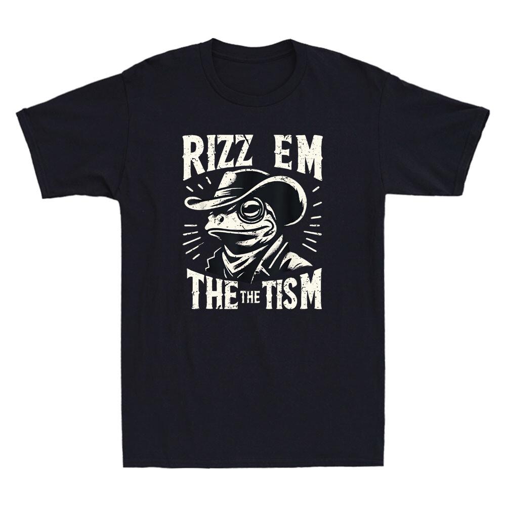 Rizz Em The Tism Funny Cowboy Frog Meme Vintage Men s Short Sleeve T-Shirt S