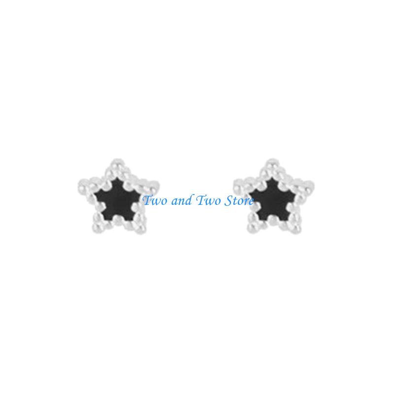 HX6F Heart/Star Studs Earring Delicate Ears Jewelry Silver Texture for Fashion Lover