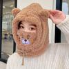 Damen Wintermütze mit Bären-Motiv, Schal und winddichtem Stirnband und Maske