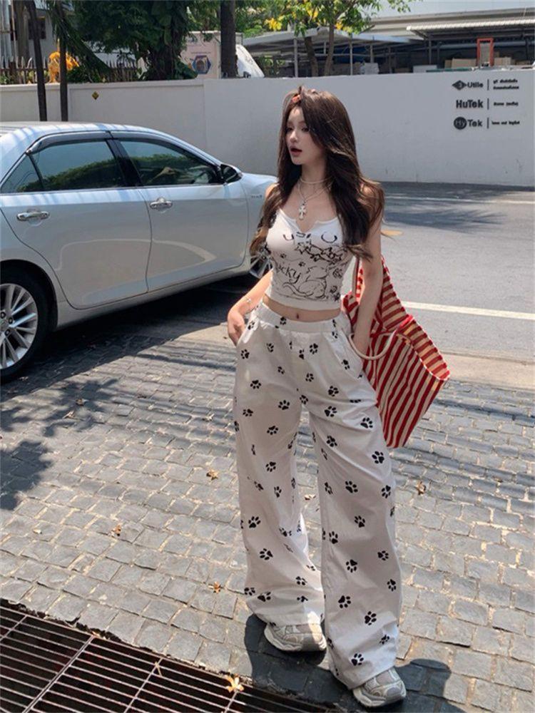 Sexy Women Tees Sleeveless Printed Retro Tops For Girls Y2K T-shirts Tank Tops For Lady Fashion Party Wear
