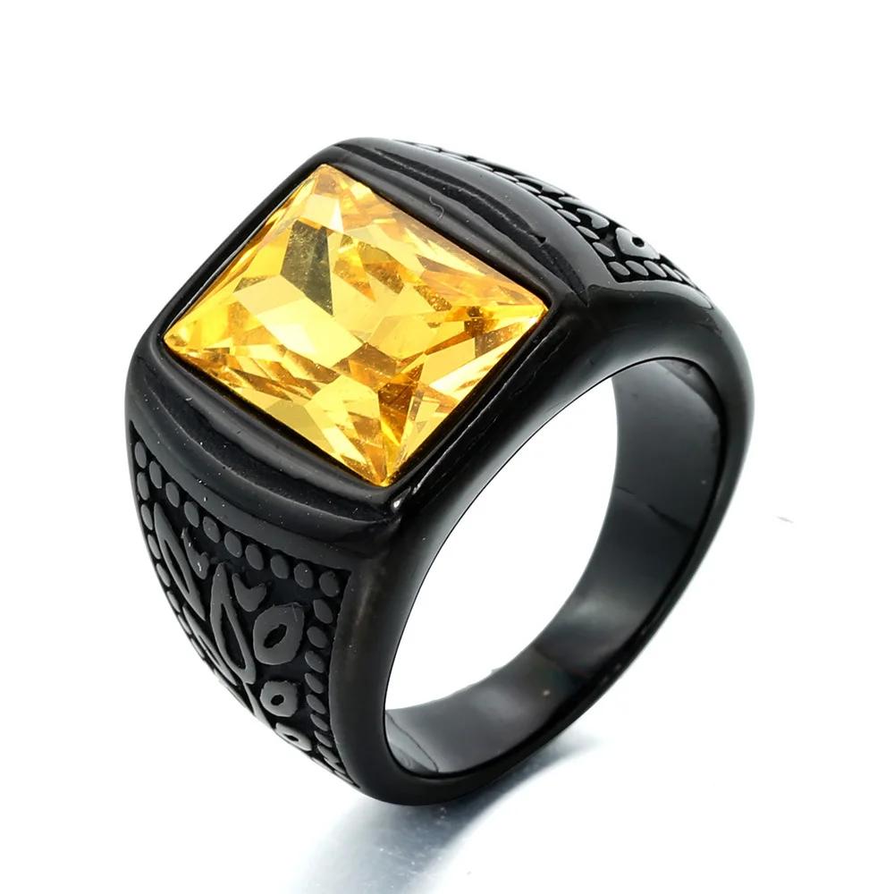 Punk Hochwertiger Mehrfarbiger Steinring für Männer Frauen Hip Hop Ahornblattmuster Edelstahlring Schmuck Geschenk Dropshipping