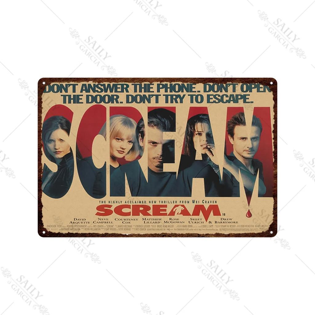 Scream Dead Horror Film Metal Tin Sign Posters Movies American Wall Art Metal Plates Man Cave Pub Bar Sign Metal Decor Plaques