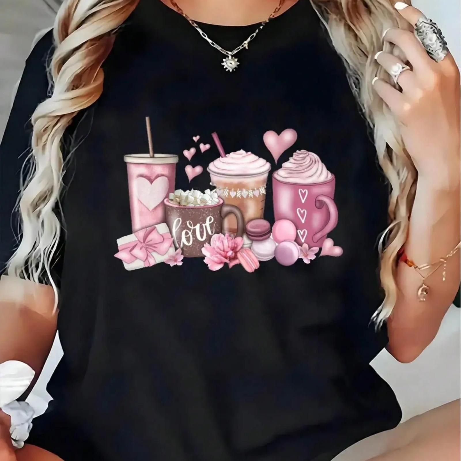 Women S Casual Valentine Coffee Tshirt, Valentines Day Shirt Stretch Comfort Crew Neck, Valentine Gifts Tee For Adult, Men, Wome S