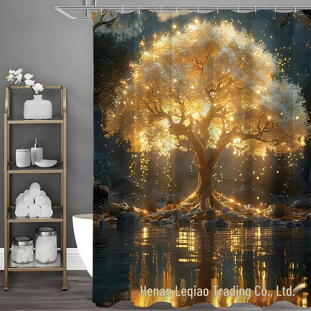 Luminous Golden Tree Pattern Bathroom Set with 12 Hooks - Decorative Home Accessories