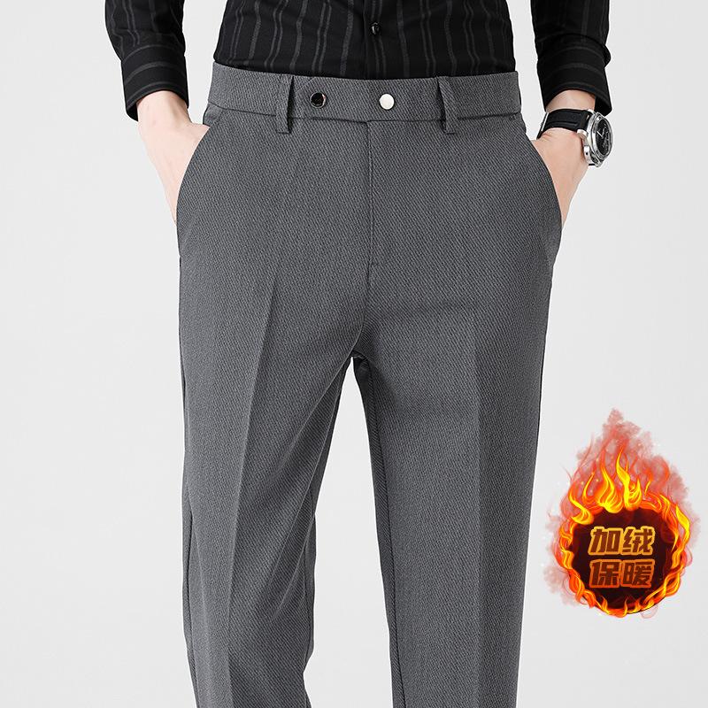 Light luxury winter velvet men's casual trousers thickened warm men's trousers small straight light business men's trousers
