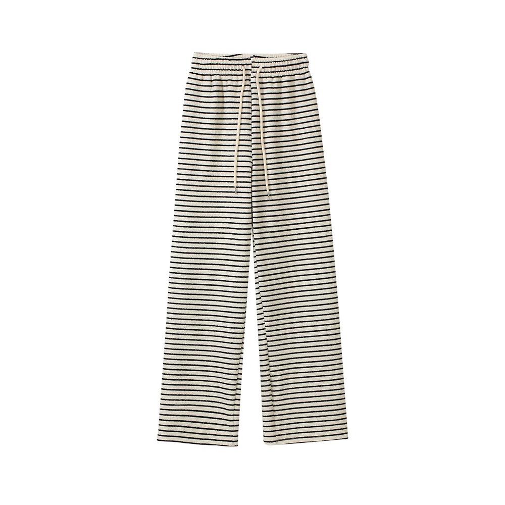 

Women s Striped High-Waist Wide-Leg Pants - New Winter 2026 Arrival, Plus Velvet, Black and White, Slimming, Lazy Style. M - For 90-100 jin