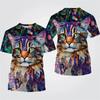 Colorful Cat Graphic T Shirt for Men Animal 3D Printed T-Shirts Summer Casual Fashion Loose Round Neck Oversize Tees Tops