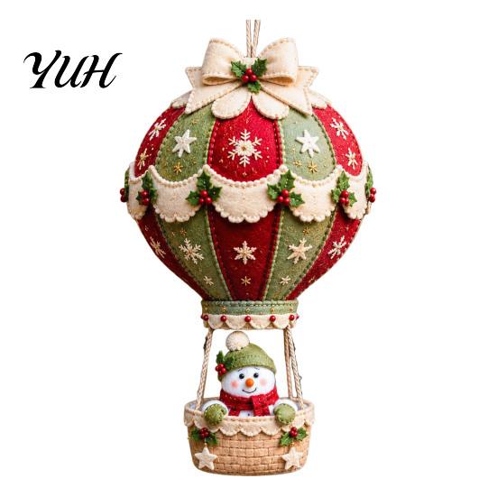 Festive Mantel Decoration Making Christmas Hot Air Balloon DIY Kit, 3D Felt Hanging Ornament Sewing Santa Creative Fabric Stitching Projects