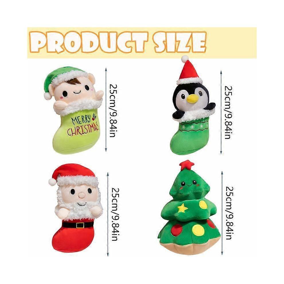 Christmas Plush Toys Set, Includes Santa, Penguin, Elf & Tree Figures, Unisex Gift Ideas, Festive Decoration, Perfect for Holidays